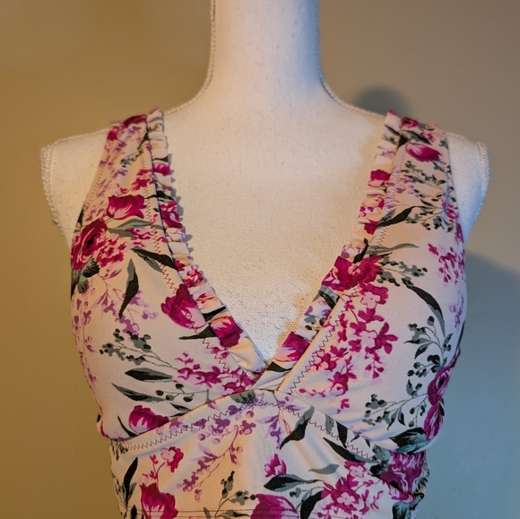 Mossimo Green Pink Floral Ruffle Bikini Top & Bottom - Picture 3 of 16